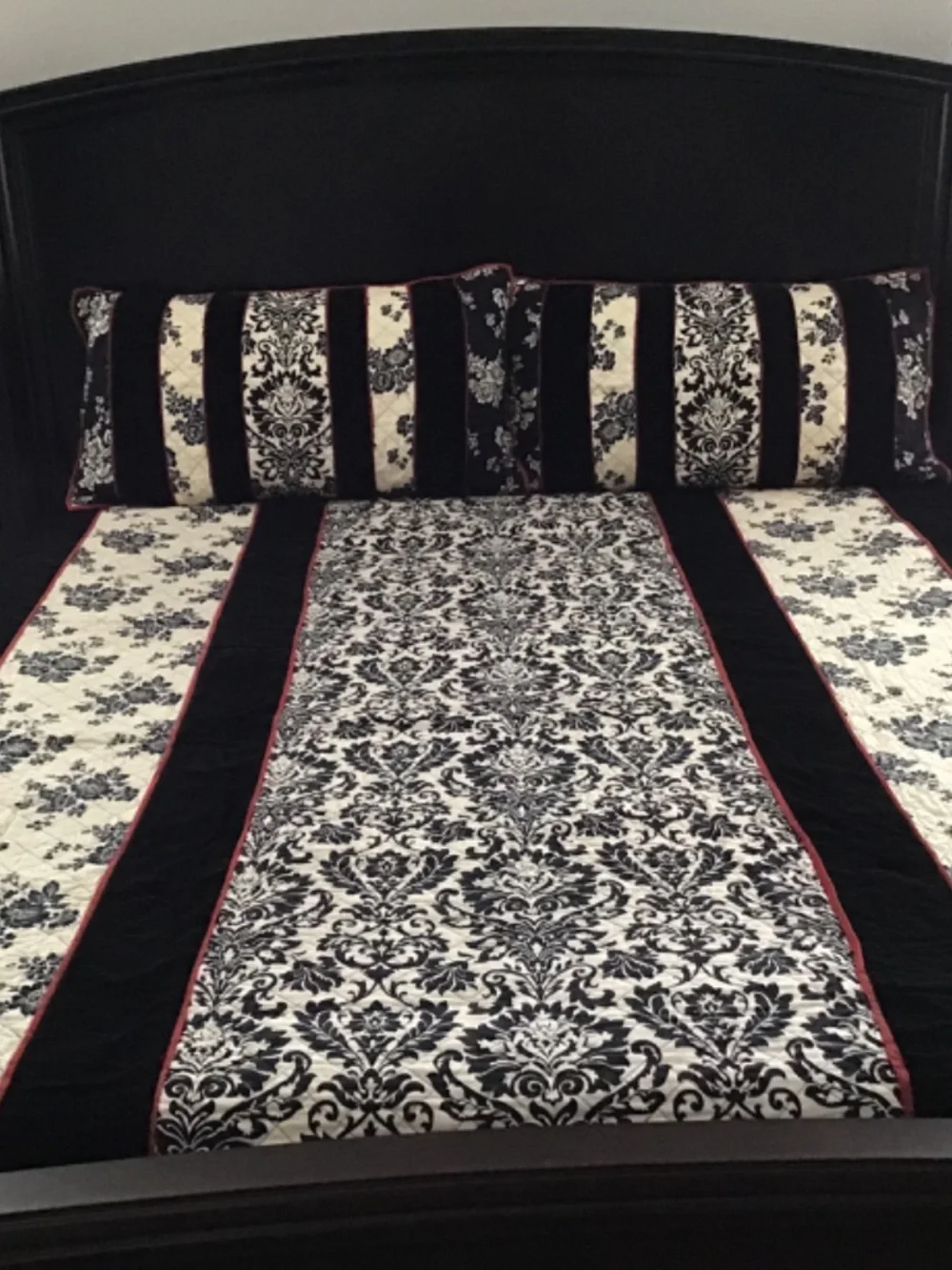 Waverly Fleur Essence Damask Black White Bedspread Shams Set 3 pc Cal King